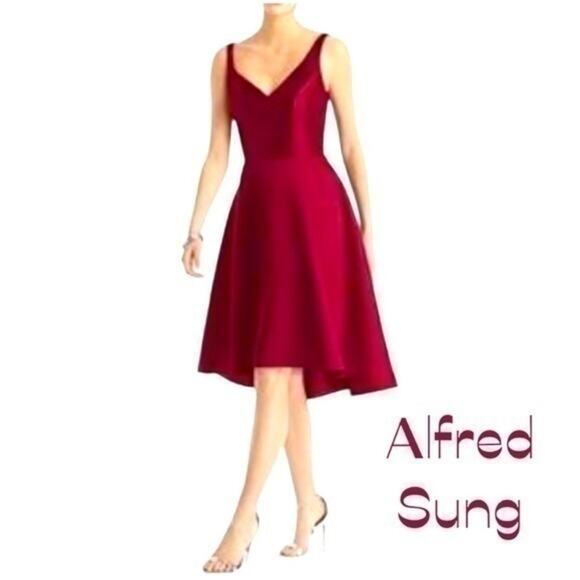 Alfred Sung Satin Flame Red Formal Party Event High Low Dress NWOT Size 0 - Picture 1 of 13